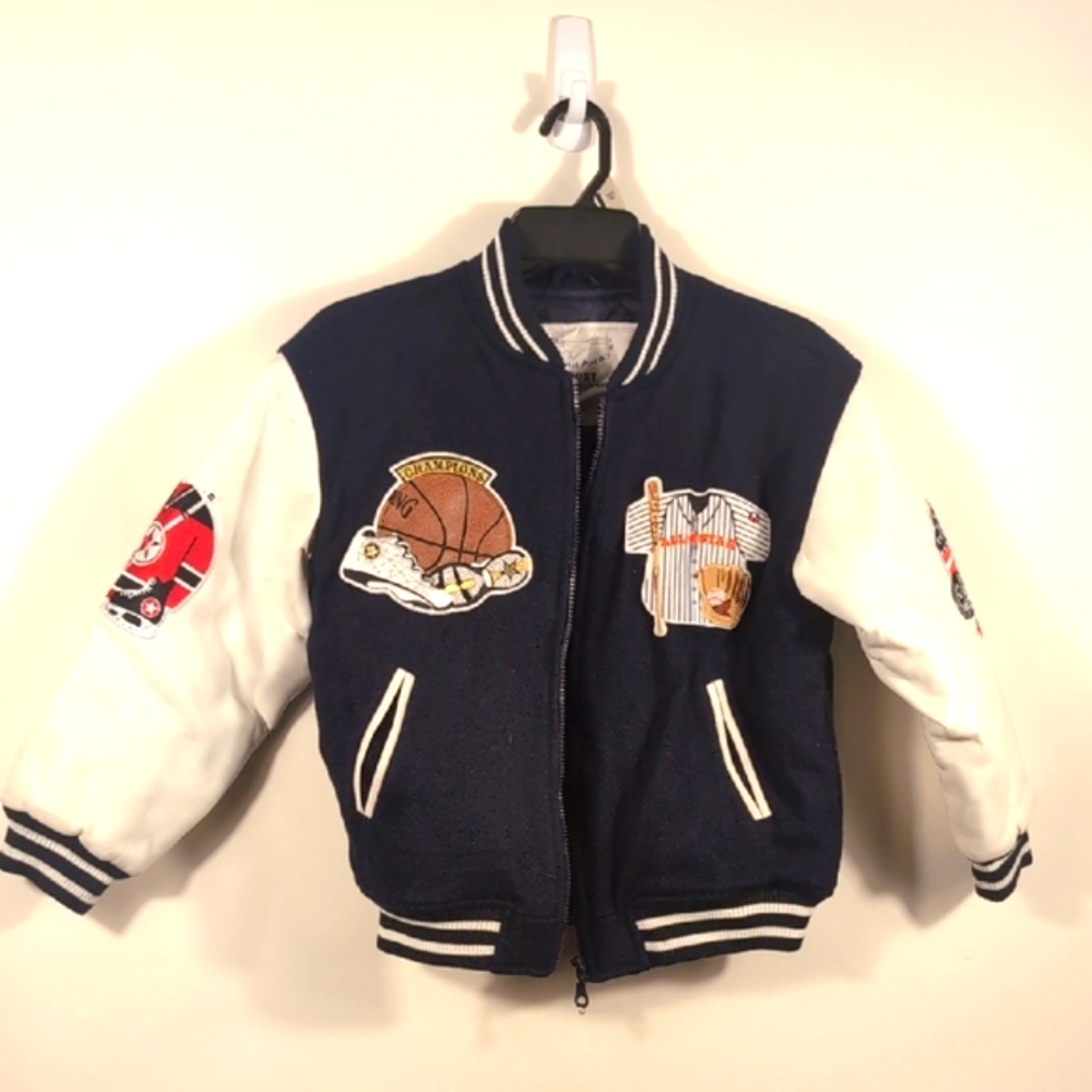 Kids Navy and White Varsity Jacket Size 4